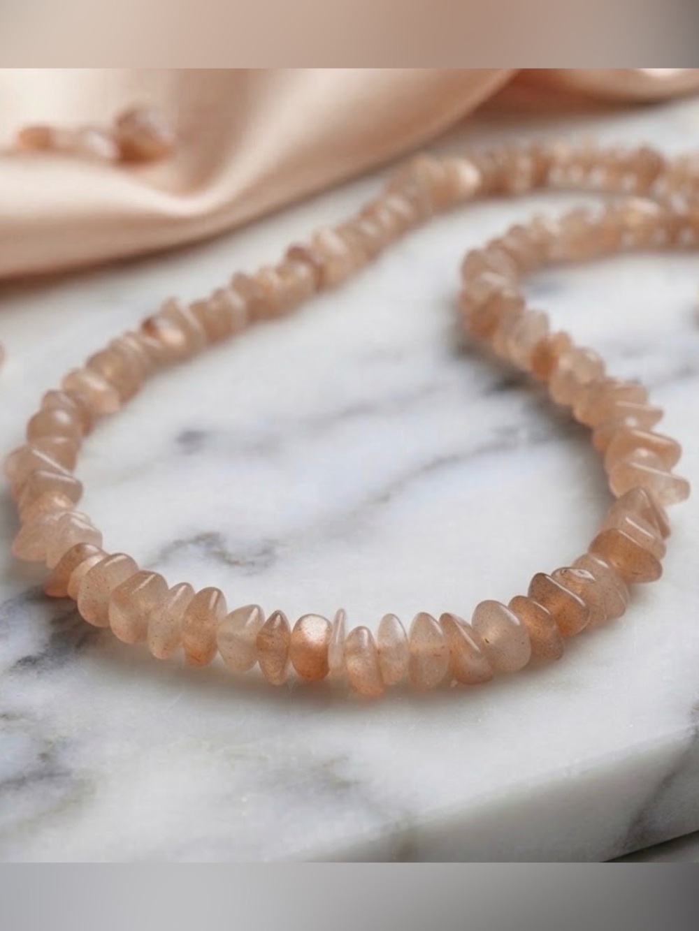 Artisan Sunstone Chip Necklace - Peach